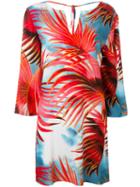 Just Cavalli Palm Print Dress, Women's, Size: 40, Red, Viscose