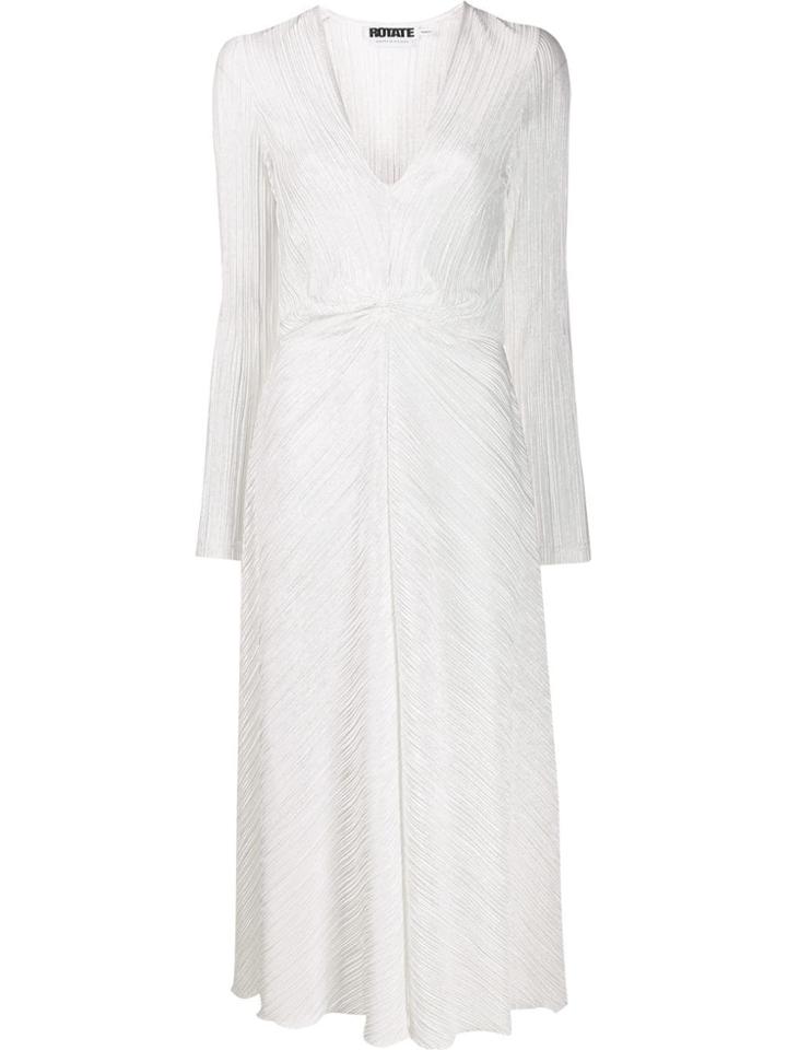 Rotate Plissé Midi Dress - White