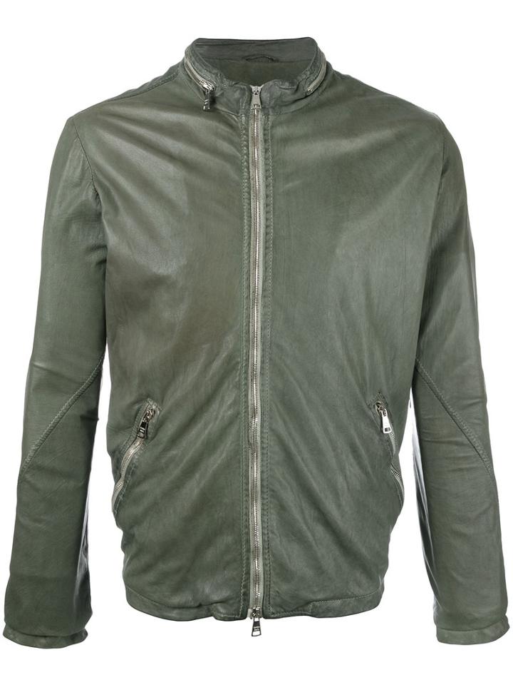 Giorgio Brato Zip Up Jacket, Men's, Size: 52, Green, Cotton/leather/nylon