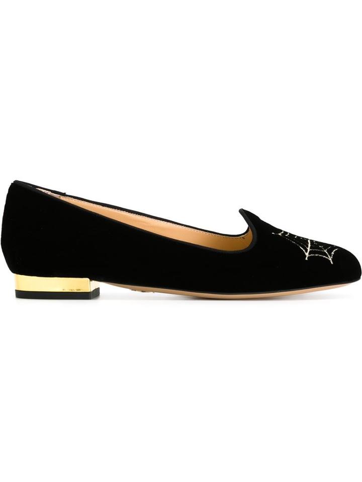 Charlotte Olympia Charlotte S Web Slippers, Women's, Size: 35, Black, Leather/velvet