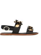 Dolce & Gabbana Embellished Sandals, Women's, Size: 40, Black, Leather/metal/stone/leather