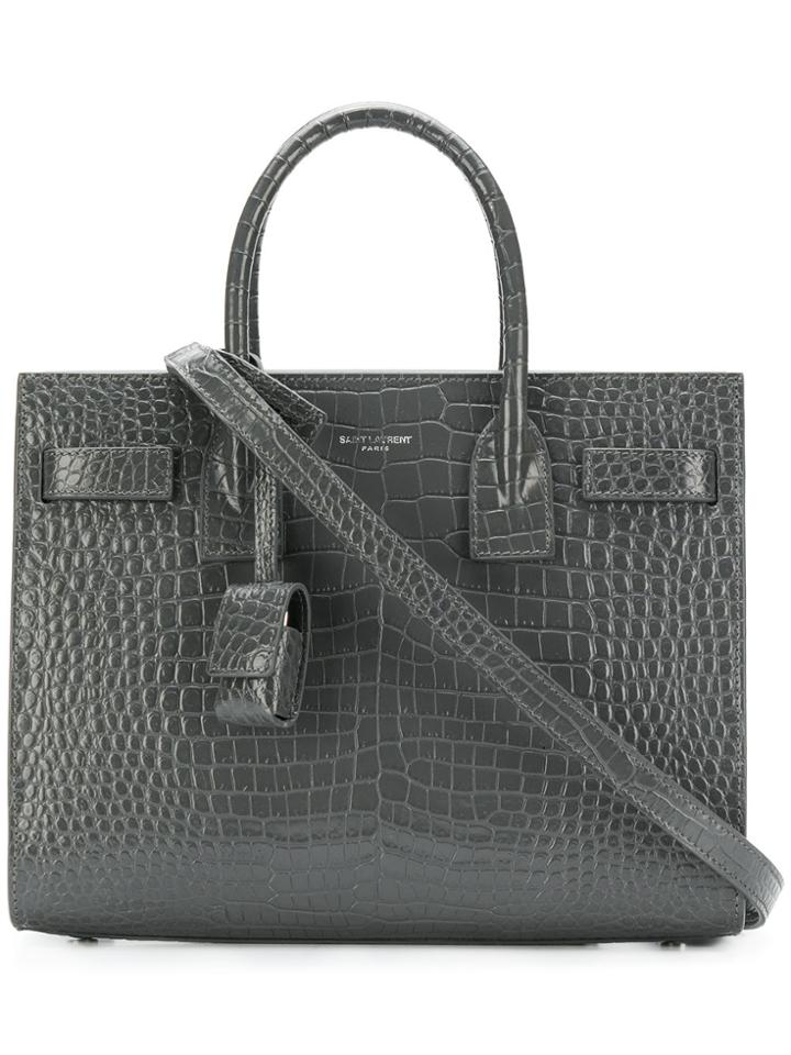 Saint Laurent Crocodile Embossed Small Sac De Jour Tote - Grey