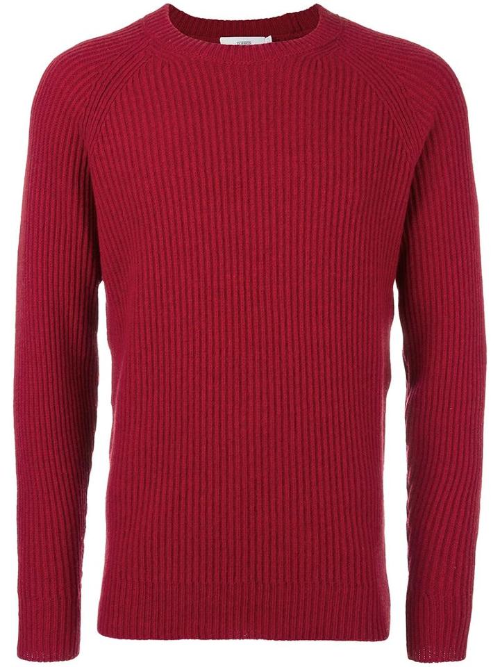 Closed Ribbed Crew Neck Jumper, Men's, Size: Large, Red, Wool