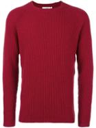 Closed Ribbed Crew Neck Jumper, Men's, Size: Large, Red, Wool