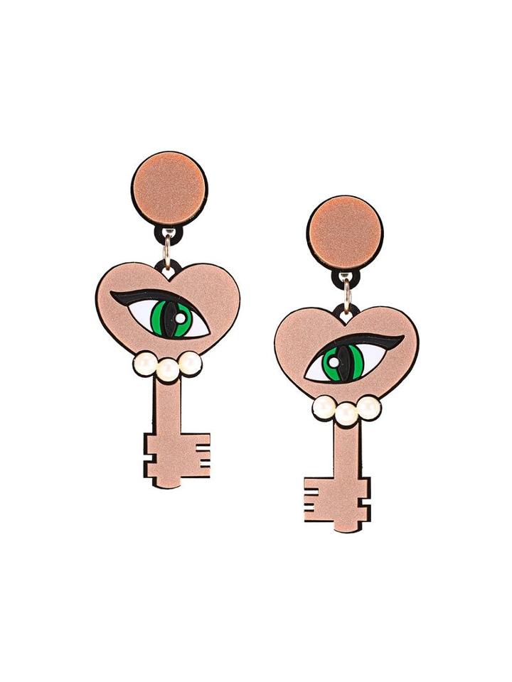 Yazbukey Key Motif Earring, Women's, Brown
