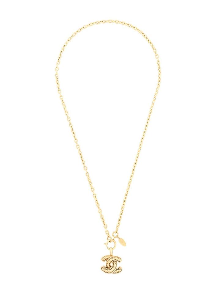 Chanel Pre-owned Diamond Quilted Cc Pendant Necklace - Gold