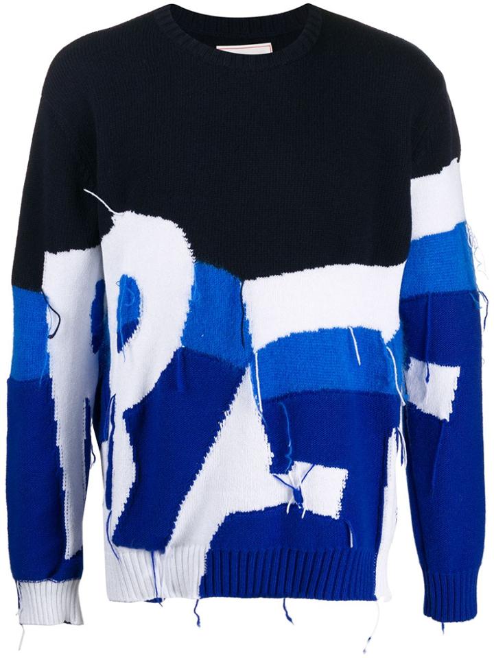 Iceberg Crew Neck Patchwork Jumper - Blue