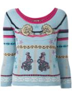 Roberto Cavalli 'circus' Patches Embellished Pullover, Women's, Size: 42, Blue, Polyamide/polyester/acetate/virgin Wool