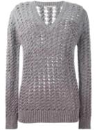 Marco De Vincenzo - V-neck Open Knit Jumper - Women - Polyester/viscose/cashmere/virgin Wool - 40, Grey, Polyester/viscose/cashmere/virgin Wool