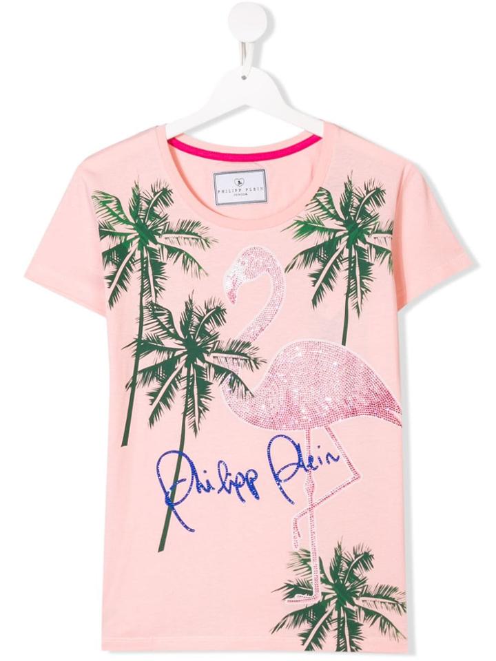 Philipp Plein Junior Flamingo And Palm Tree Print T-shirt - Pink