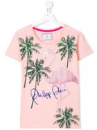 Philipp Plein Junior Flamingo And Palm Tree Print T-shirt - Pink