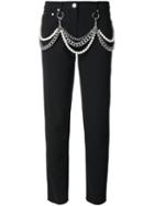 Moschino Pearl And Chain Embellished Trousers, Women's, Size: 44, Black, Polyester/triacetate