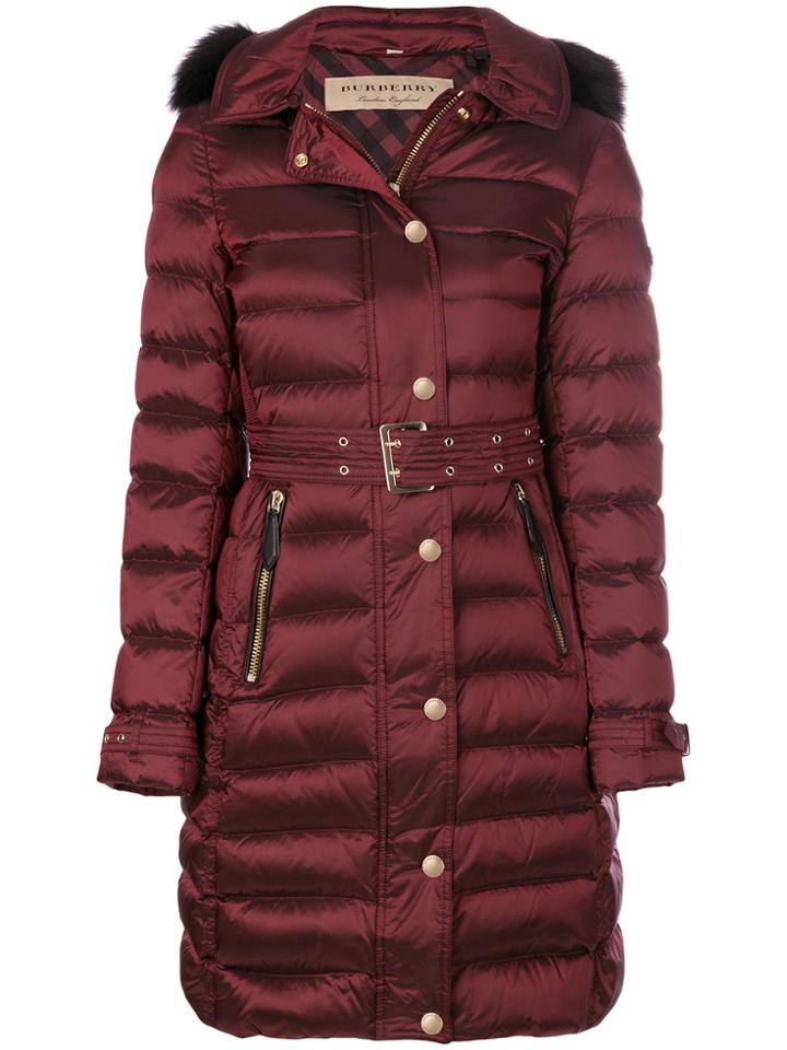 Burberry Padded Belted Coat - Red