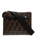 Fendi Brown Logo Embossed Leather Messenger Bag