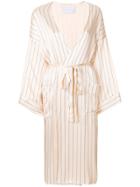 Asceno Pinstripe Tie Waist Robe - Pink & Purple