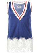 Mm6 Maison Margiela Lace Detail Tank - Blue