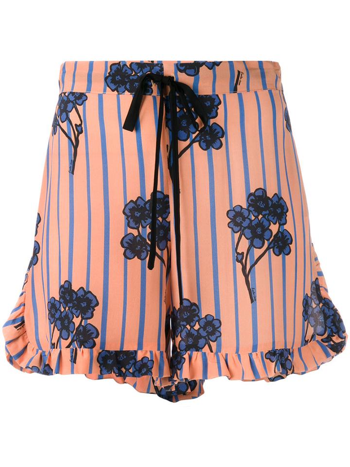 L'autre Chose Ruffle Trim Floral Print Shorts, Women's, Size: 38, Yellow/orange, Silk