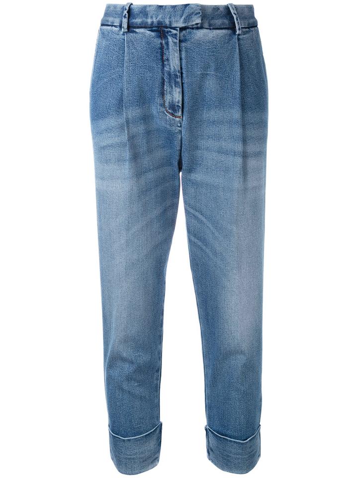Eleventy - Drop-crotch Folded Hem Jeans - Women - Cotton/spandex/elastane - 30, Blue, Cotton/spandex/elastane