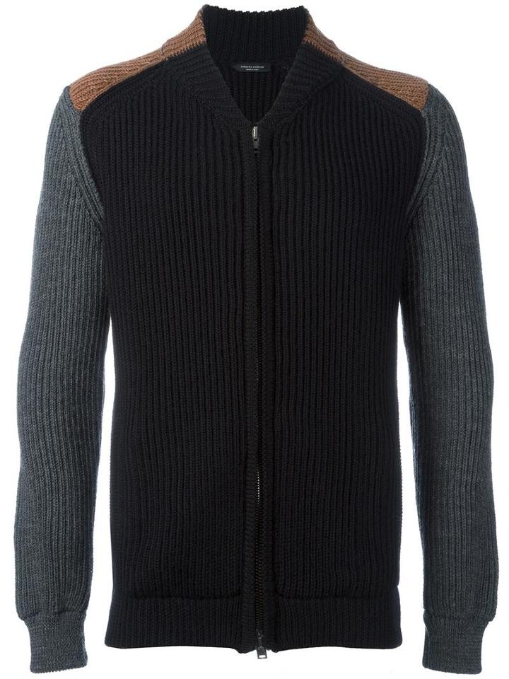 Roberto Collina Cable Knit Zipped Up Cardigan, Men's, Size: 50, Black, Virgin Wool