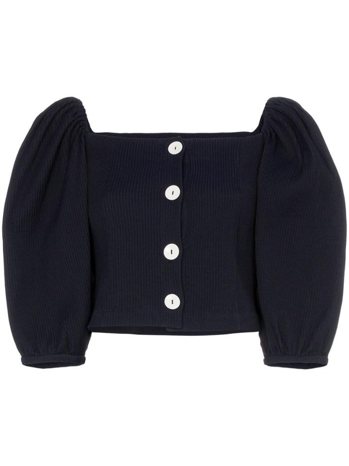 N Duo How I Got My Wings Puff Sleeve Cotton-blend Blouse - Blue