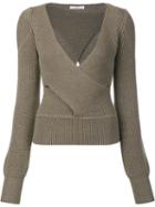 Tome Cut-off Detailing V-neck Blouse, Women's, Size: Large, Green, Wool