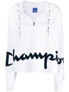 Champion Cropped Logo Hoodie - White