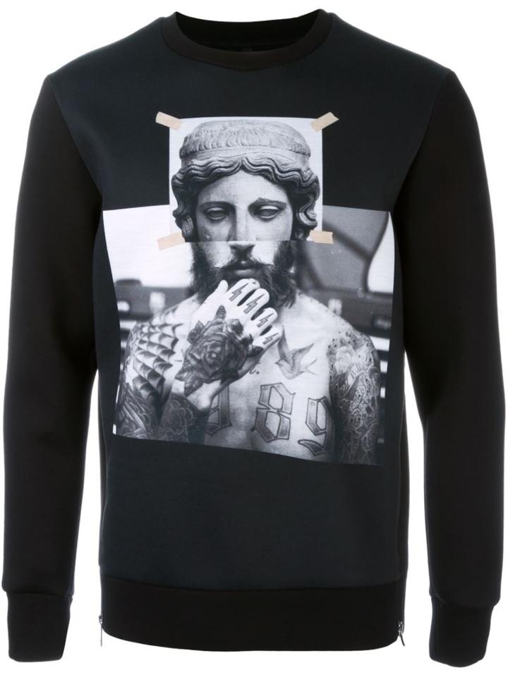 Neil Barrett Statue Print Sweatshirt, Men's, Size: Xxs, Black, Viscose/polyester