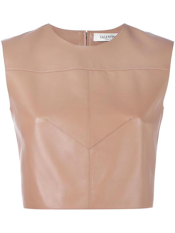 Valentino Cropped Lambskin Top, Women's, Size: 42, Nude/neutrals, Lamb Skin/silk