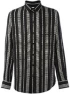 Saint Laurent Star Print Striped Shirt, Men's, Size: 43, Black, Viscose