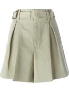 Chloé Belted Shorts, Women's, Size: 36, Green, Cotton/linen/flax/acetate/silk