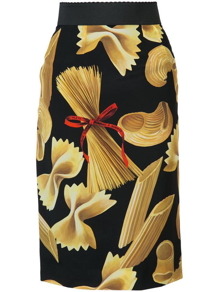 Dolce & Gabbana - Pasta Print Pencil Skirt - Women - Silk - 42, Black, Silk