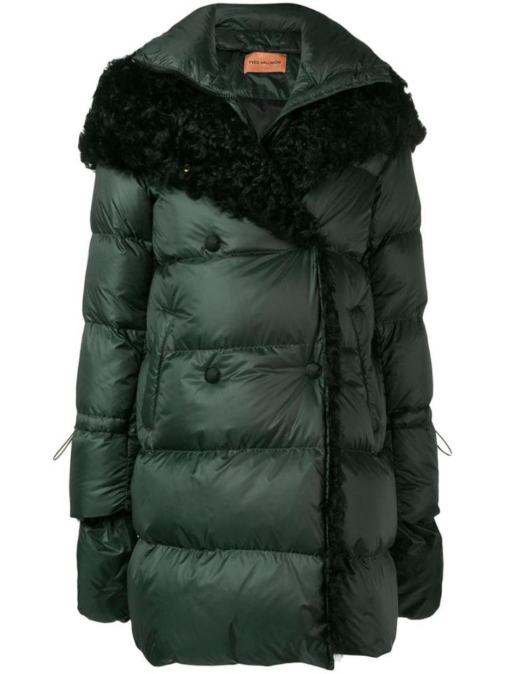 Yves Salomon Double-breasted Padded Coat - Green