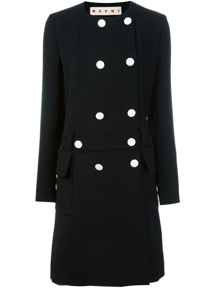 Marni Belted Double Breasted Coat, Women's, Size: 46, Black, Silk/cotton/viscose/virgin Wool