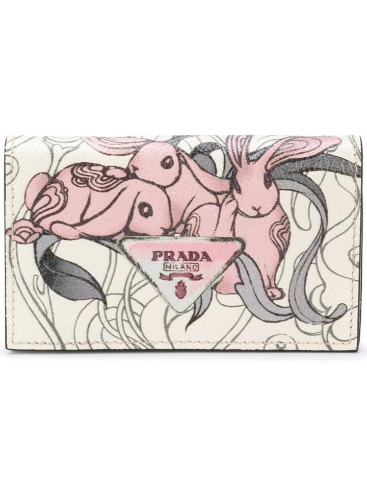 Prada Rabbit Printed Card Holder - White