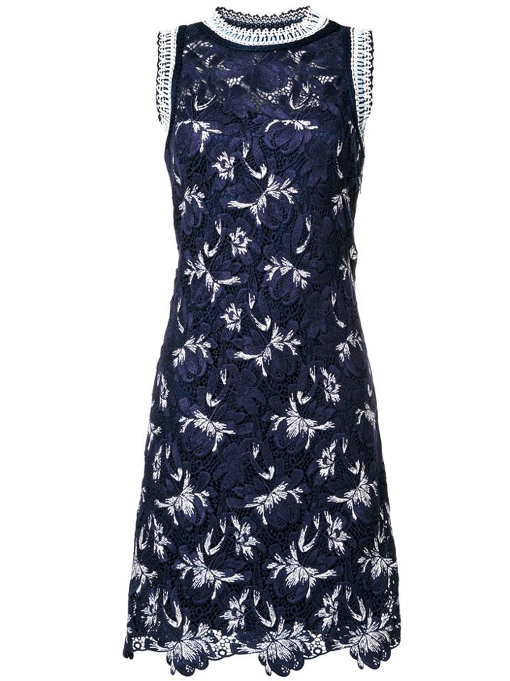 Ermanno Scervino Floral Lace Rib Trim Dress - Blue