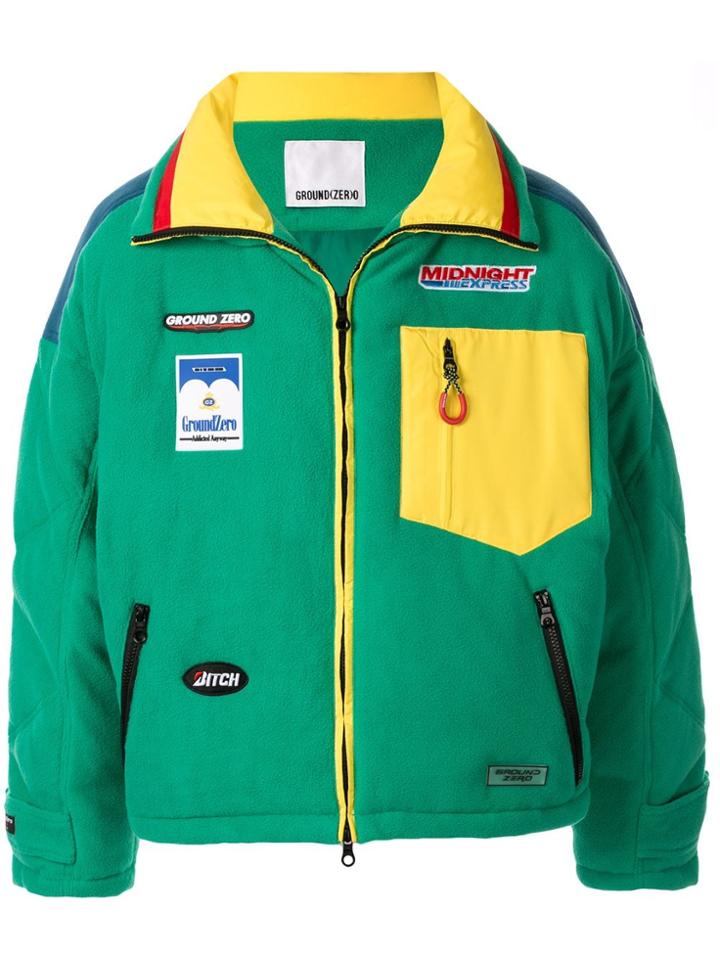 Ground Zero Logo Patch Zip-front Oversized Jacket - Green
