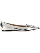 Sergio Rossi Crack Mirror Effect Pointed Ballerinas - Metallic