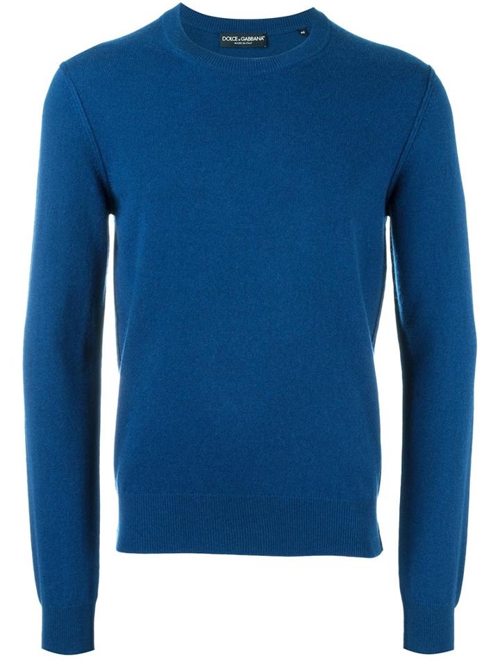 Dolce & Gabbana Fine Knit Jumper, Men's, Size: 46, Blue, Cashmere
