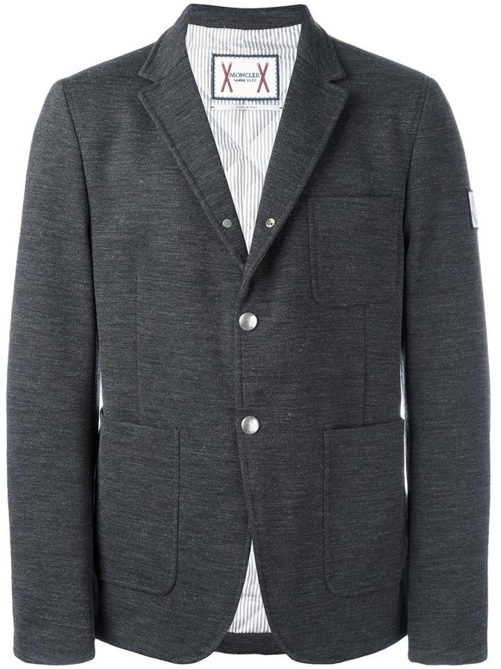 Moncler Gamme Bleu Patch Pockets Blazer, Men's, Size: 2, Grey, Spandex/elastane/acrylic/virgin Wool/feather Down