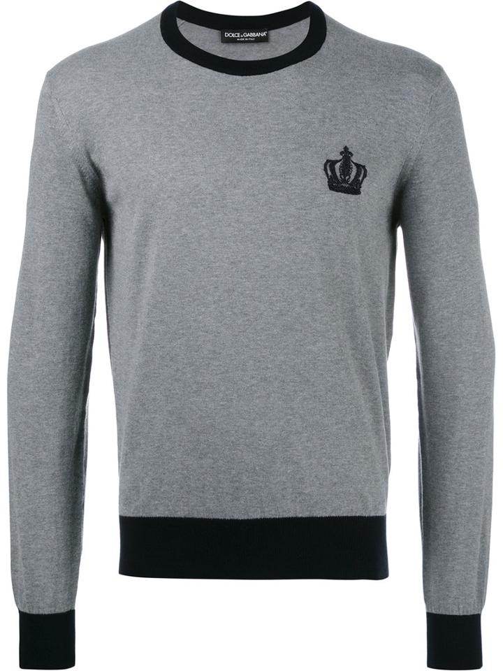 Dolce & Gabbana Emblem Jumper, Men's, Size: 52, Grey, Cotton