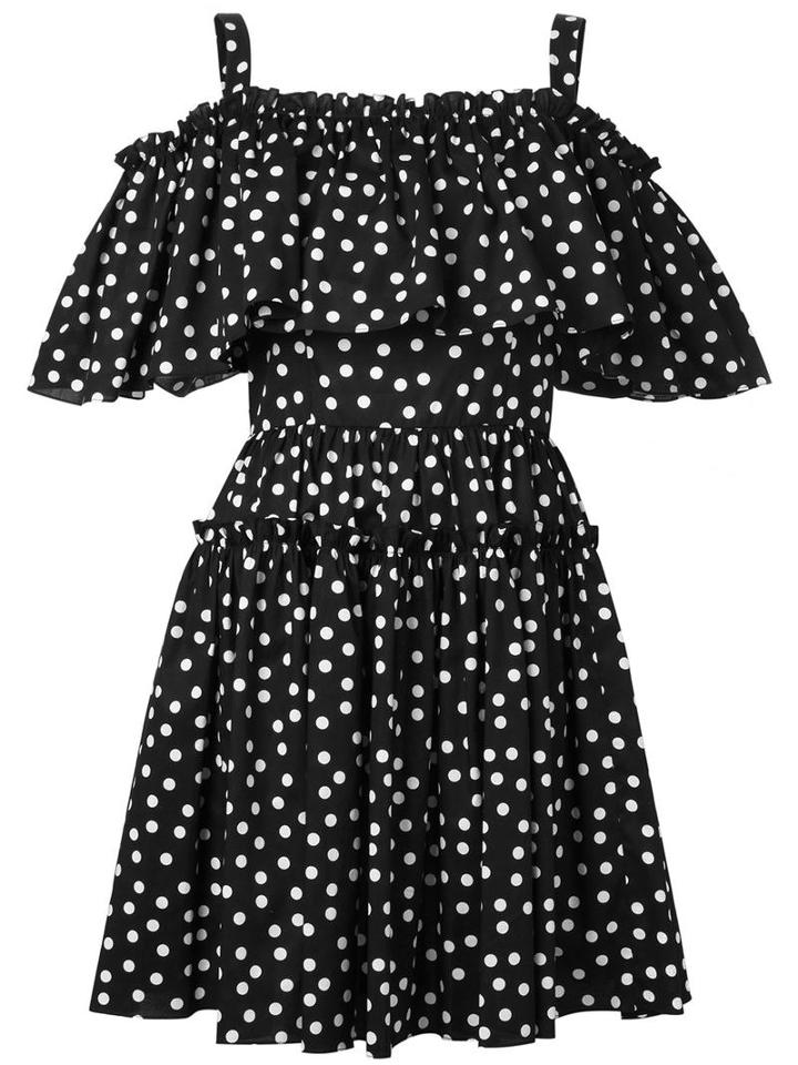 Dolce & Gabbana Polka Dot Dress, Women's, Size: 40, Black, Cotton/spandex/elastane