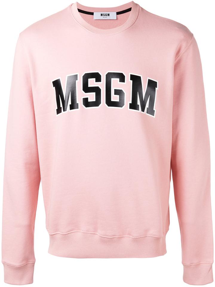 Msgm - Logo Print Sweatshirt - Men - Cotton - L, Pink/purple, Cotton