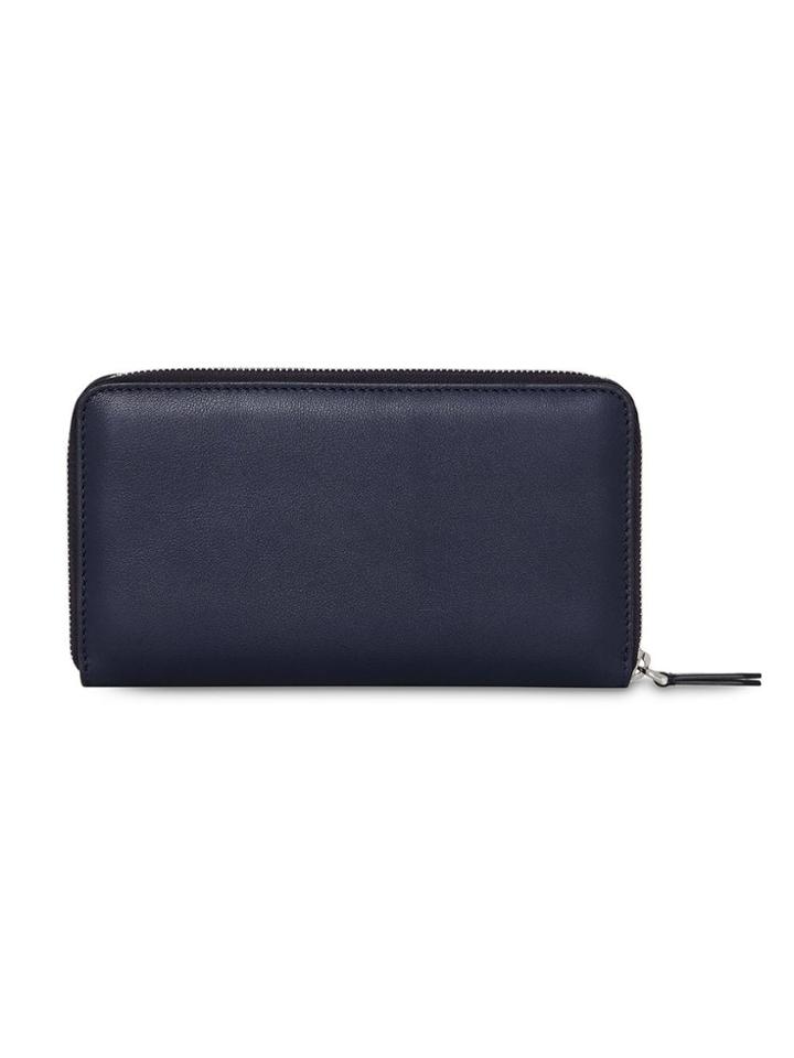 Burberry Embossed Crest Leather Ziparound Wallet - Blue