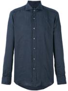 Fay Curved Hem Shirt, Men's, Size: 40, Blue, Linen/flax