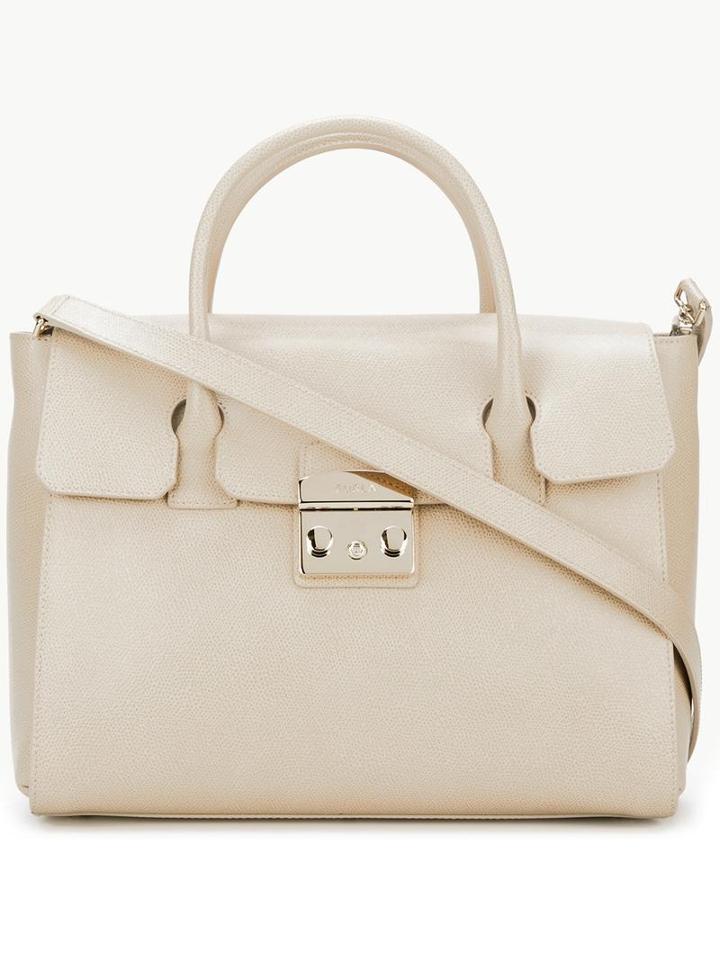 Furla Detachable Strap Fold-over Tote, Women's, Nude/neutrals, Leather