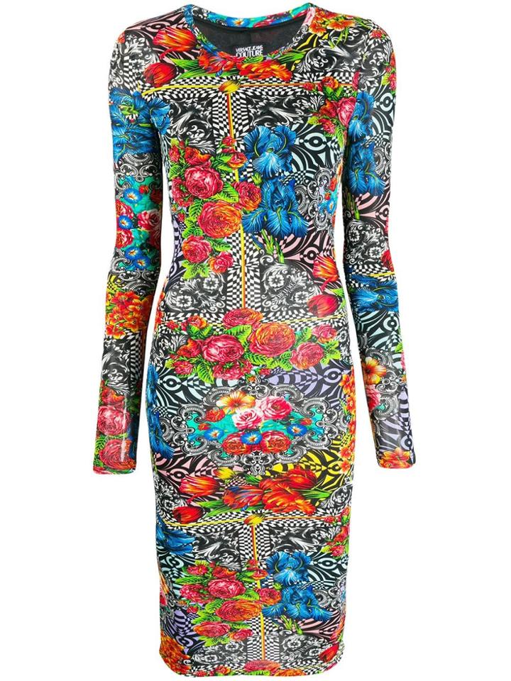 Versace Jeans Couture Printed Long Sleeved Dress - Black