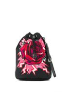 Prada Rose And Lightening Print Bucket Bag - Black