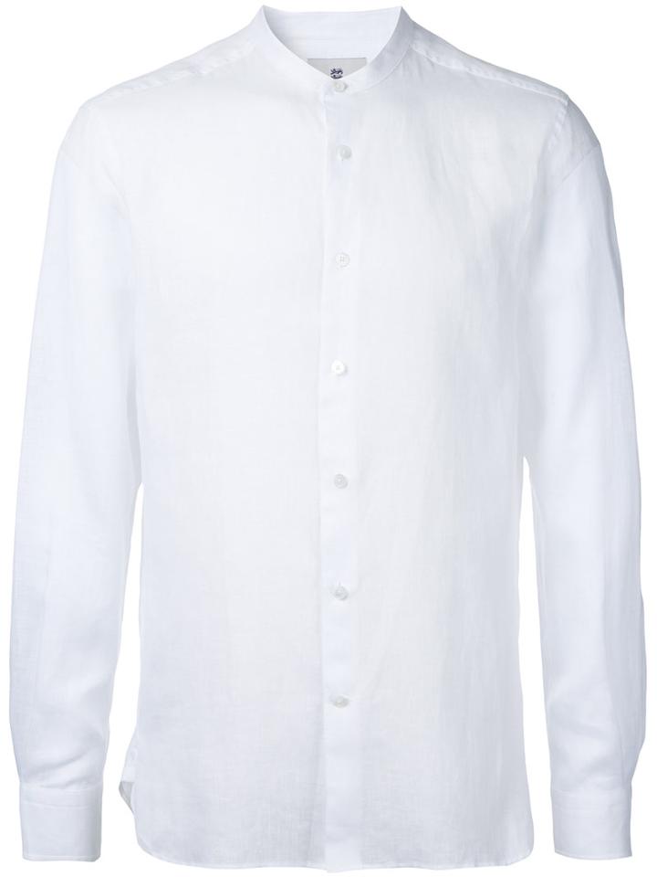 Kent & Curwen Band Collar Shirt, Men's, Size: Xxl, White, Linen/flax