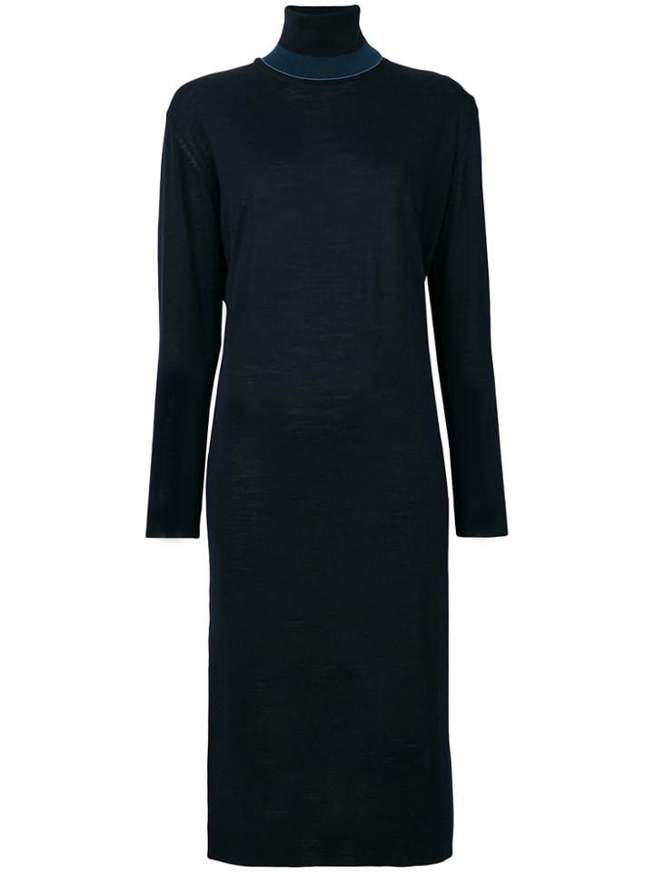 Common Wild High Neck Sweater Dress - Blue