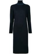 Common Wild High Neck Sweater Dress - Blue